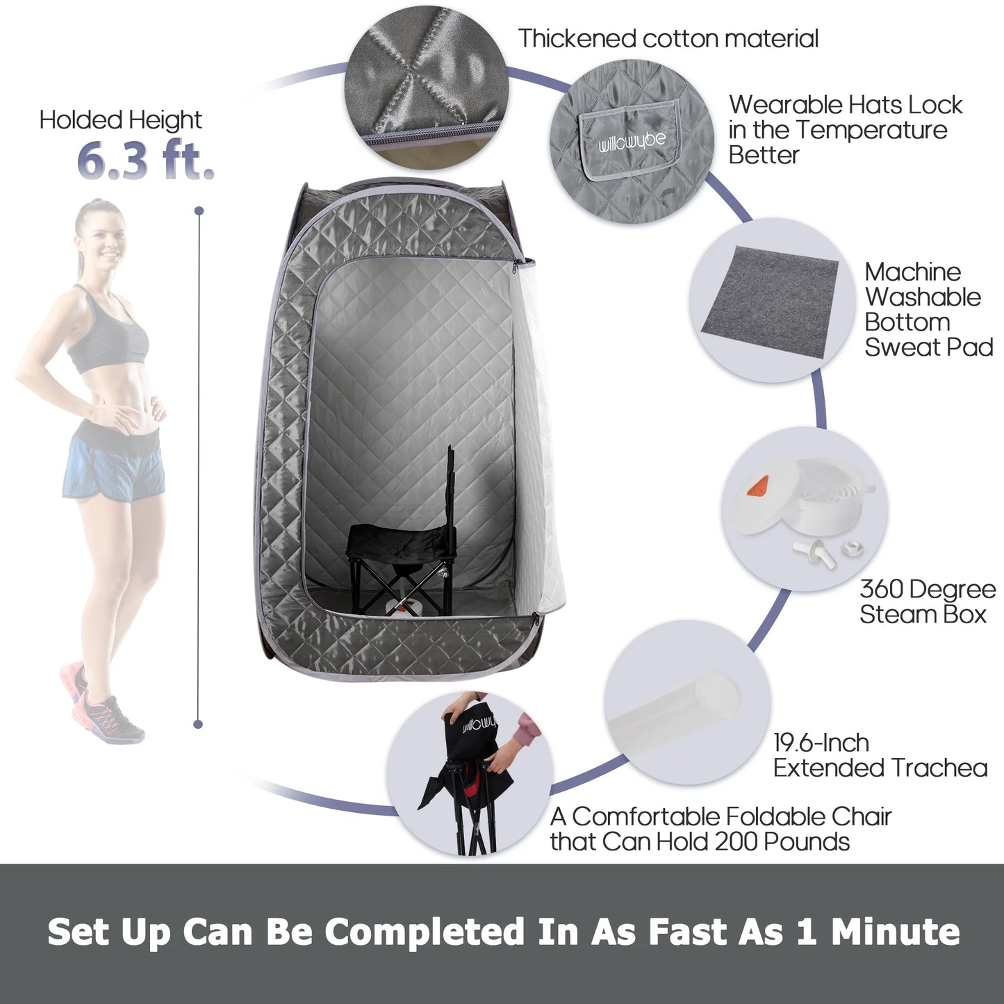 Full Size Portable home Sauna tent with Bluetooth Control, Infrared Therapy