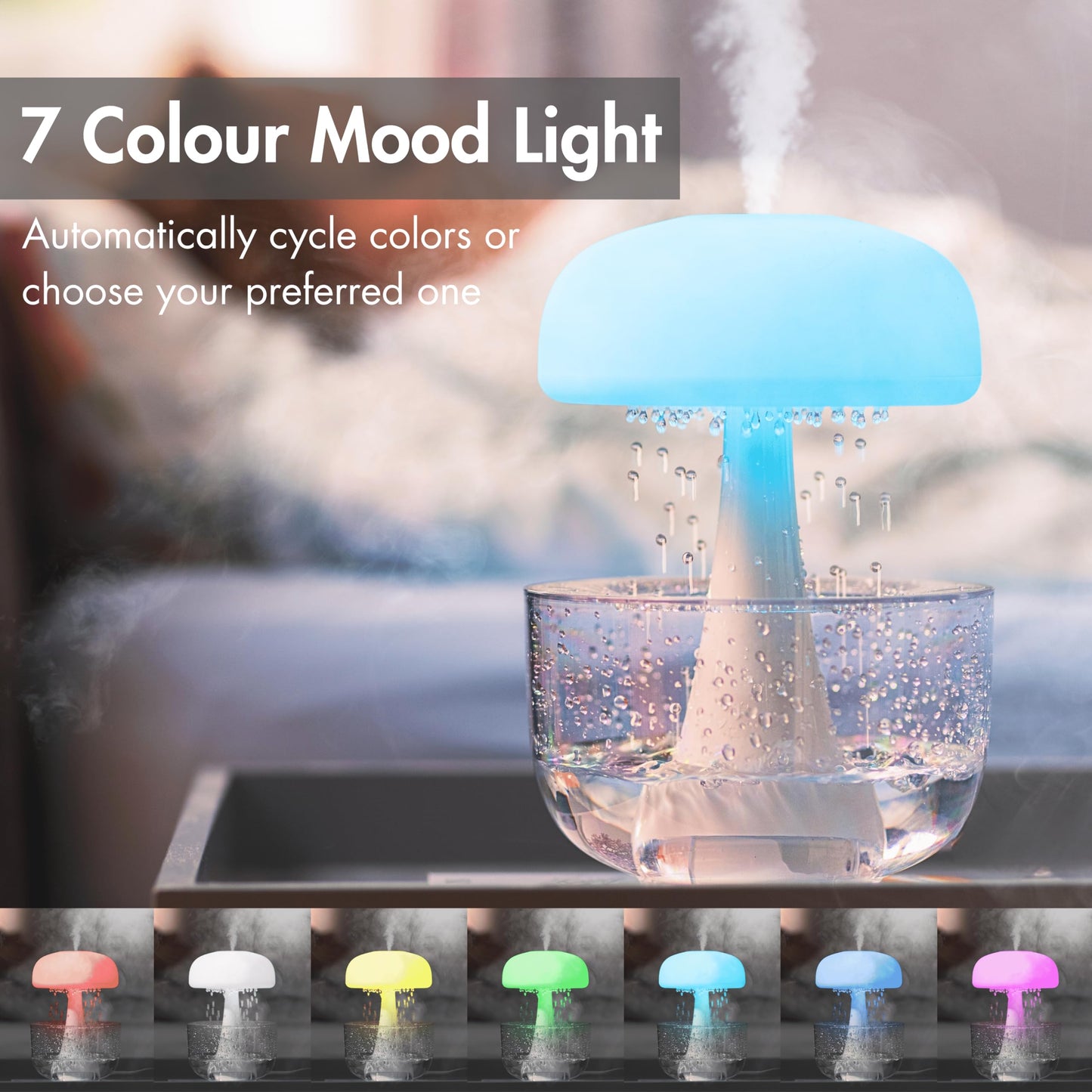 Jellyfish Raindrop Ultrasonic Humidifier with Seven-Color Ambient Lighting