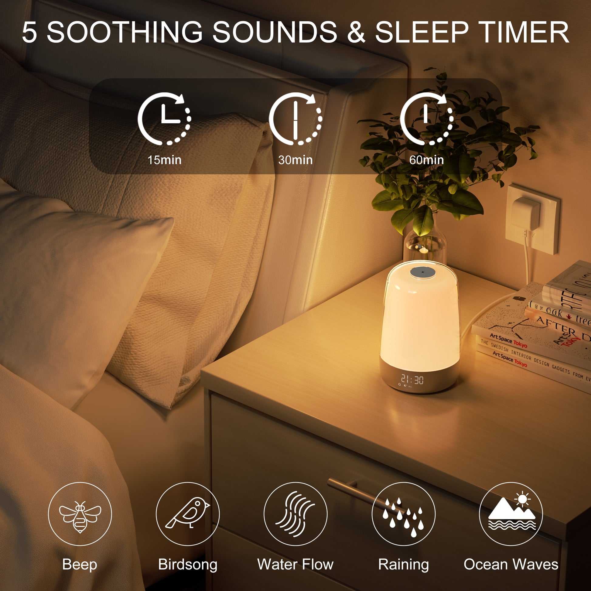 Sunrise Alarm Clock, 3 Ways Dimmable Modern Small Digital RGB Bedside Lamp for Heavy Sleeper