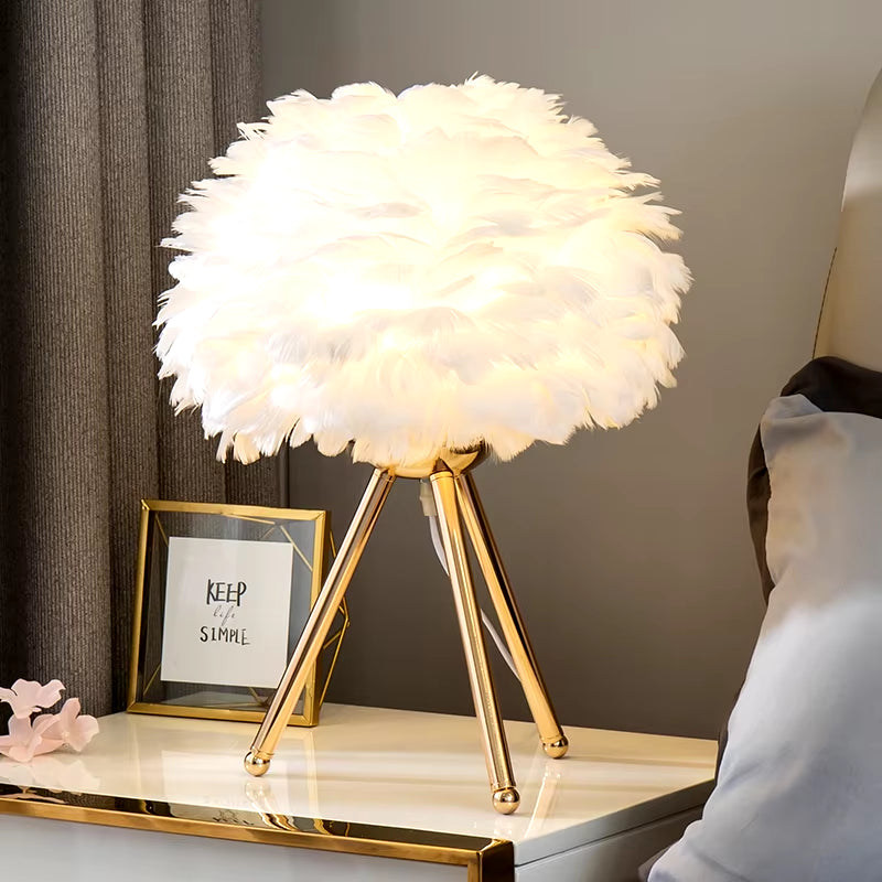 Feather Bedroom Lamp Modern Bedside, Living Room,Coffee Shop Decoration