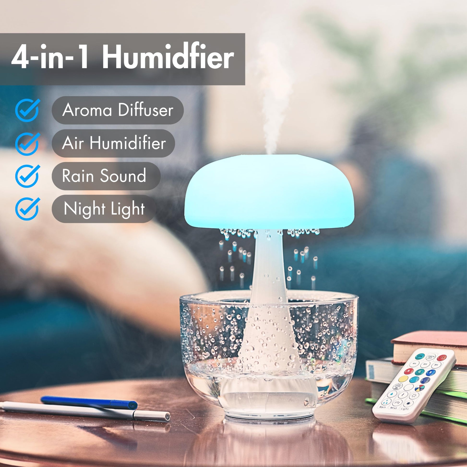 Jellyfish Raindrop Ultrasonic Humidifier with Seven-Color Ambient Lighting