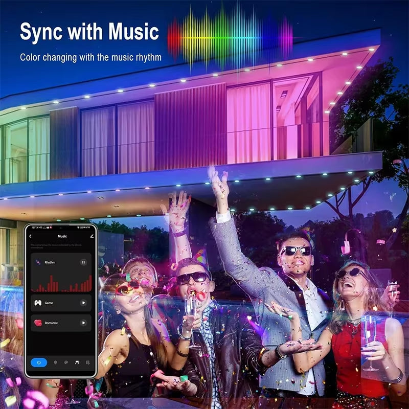 Permanent house christmas lights kit -  Waterproof String with Remote App, DIY Music Sync, and Timer