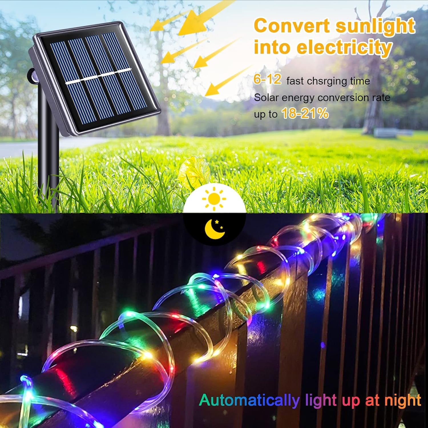 Solar Rope Lights Outdoor, 39.4Ft 120LED Solar Rope Lights Outdoor Waterproof, PVC Tube Solar Fairy Lights(Multi Color)