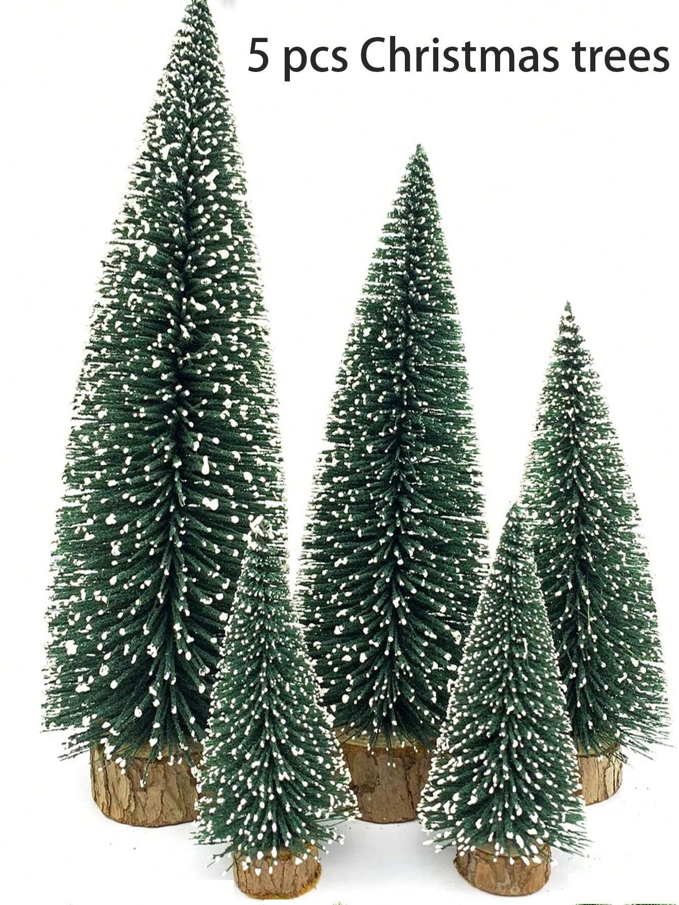 5Pcs Mini Christmas Tree Small Christmas Tree Desktop Miniature Pine Tree Trees with Wooden Base for Christmas Decor Christmas Party Home Table Craft Decorations Contains Sizes,Christmas