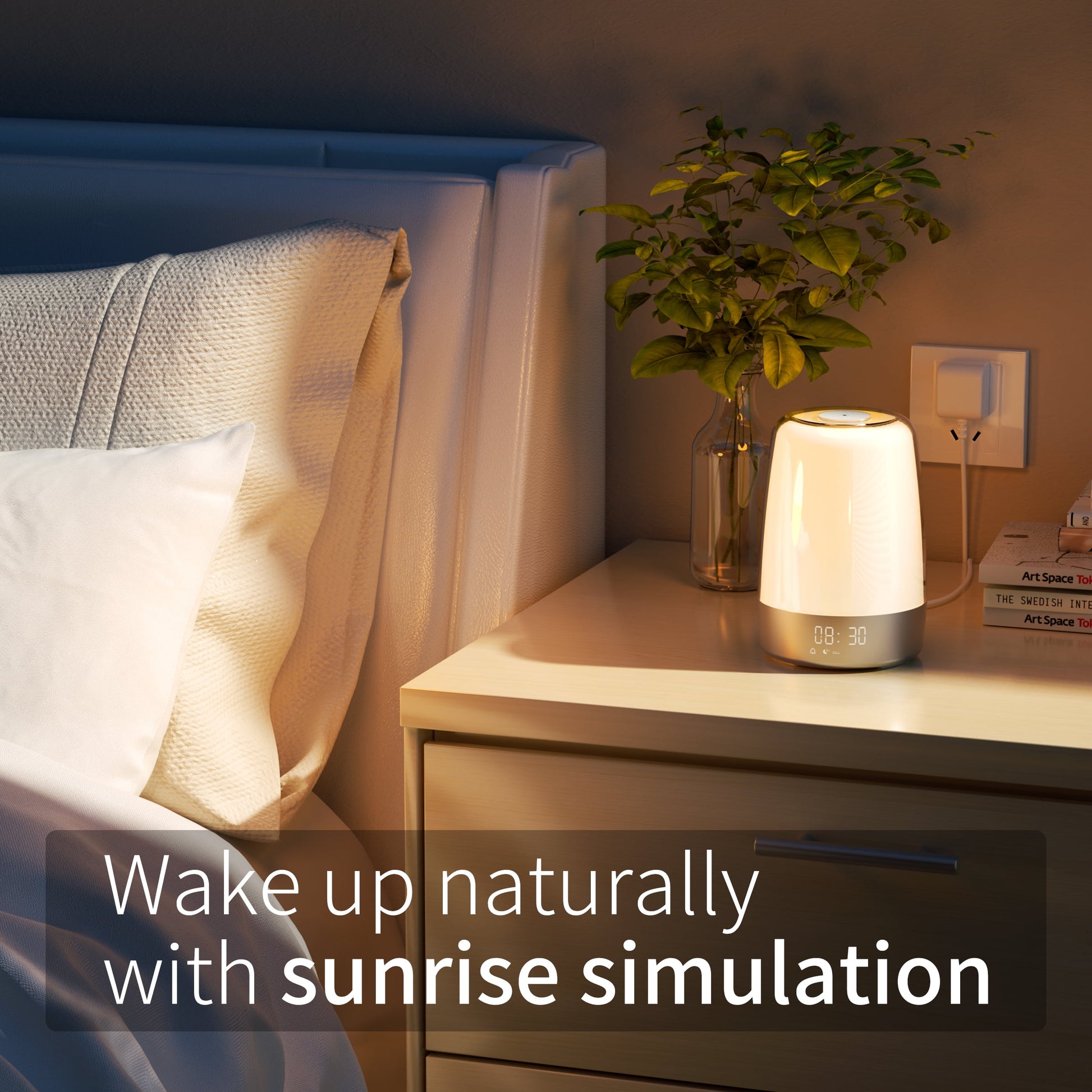 Sunrise Alarm Clock, 3 Ways Dimmable Modern Small Digital RGB Bedside Lamp for Heavy Sleeper