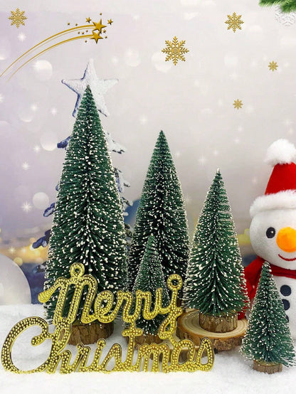 5Pcs Mini Christmas Tree Small Christmas Tree Desktop Miniature Pine Tree Trees with Wooden Base for Christmas Decor Christmas Party Home Table Craft Decorations Contains Sizes,Christmas