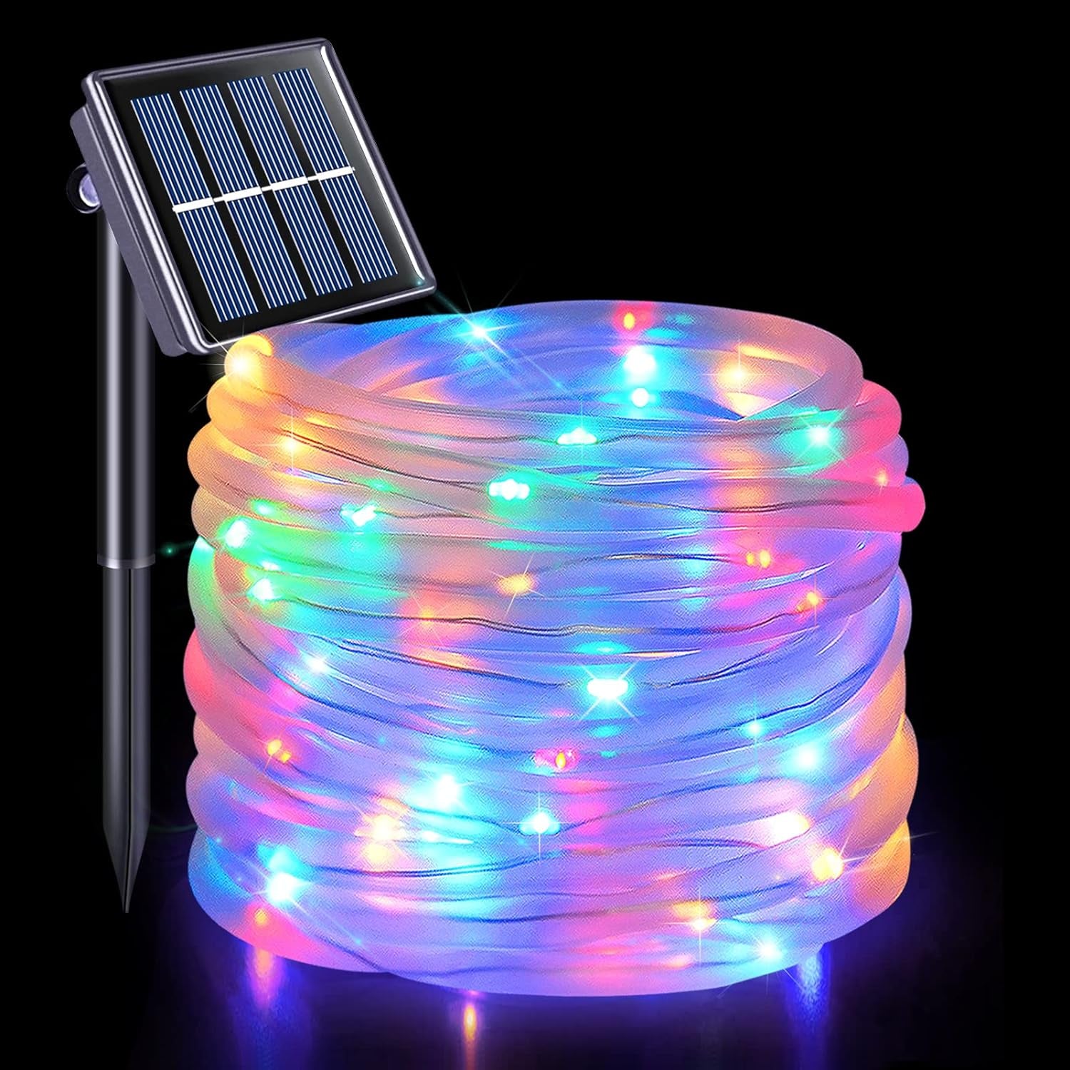 Solar Rope Lights Outdoor, 39.4Ft 120LED Solar Rope Lights Outdoor Waterproof, PVC Tube Solar Fairy Lights(Multi Color)