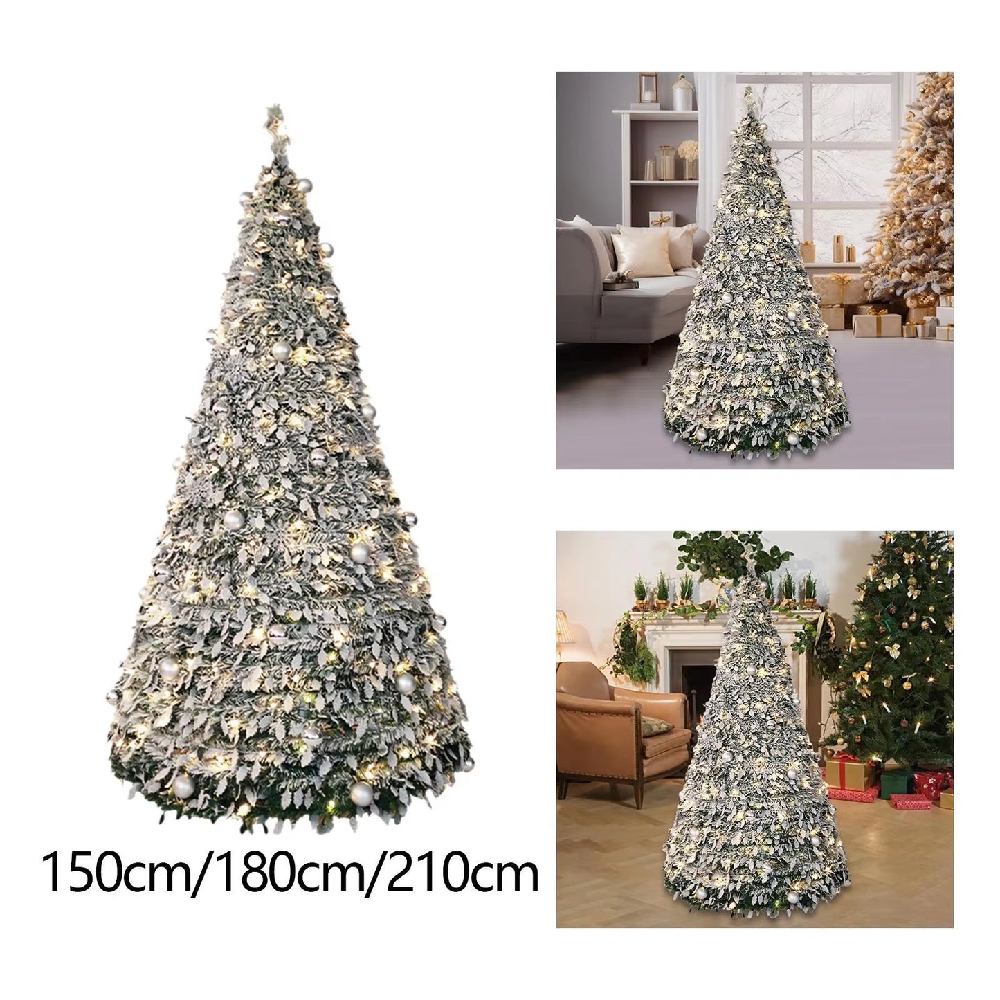 Foldable Christmas Tree with Decorative Lights PVC Material for Dining Rooms