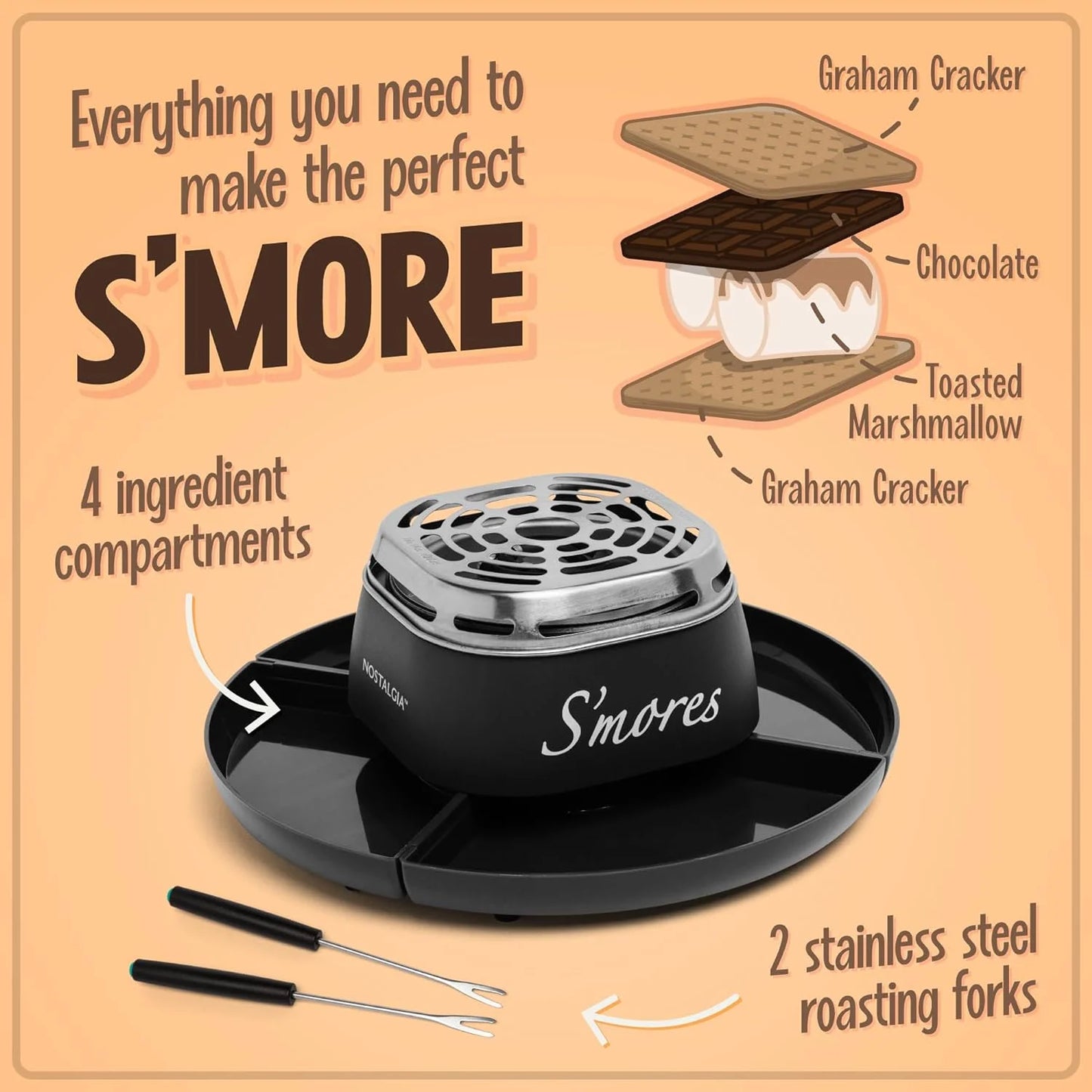 Indoor Electric S'mores Maker with Four Marshmallow Roasting Forks