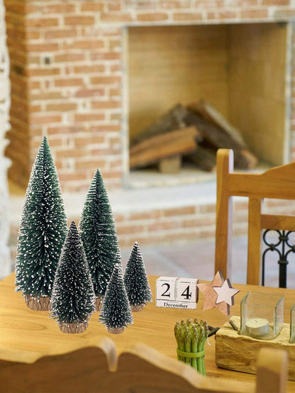 5Pcs Mini Christmas Tree Small Christmas Tree Desktop Miniature Pine Tree Trees with Wooden Base for Christmas Decor Christmas Party Home Table Craft Decorations Contains Sizes,Christmas